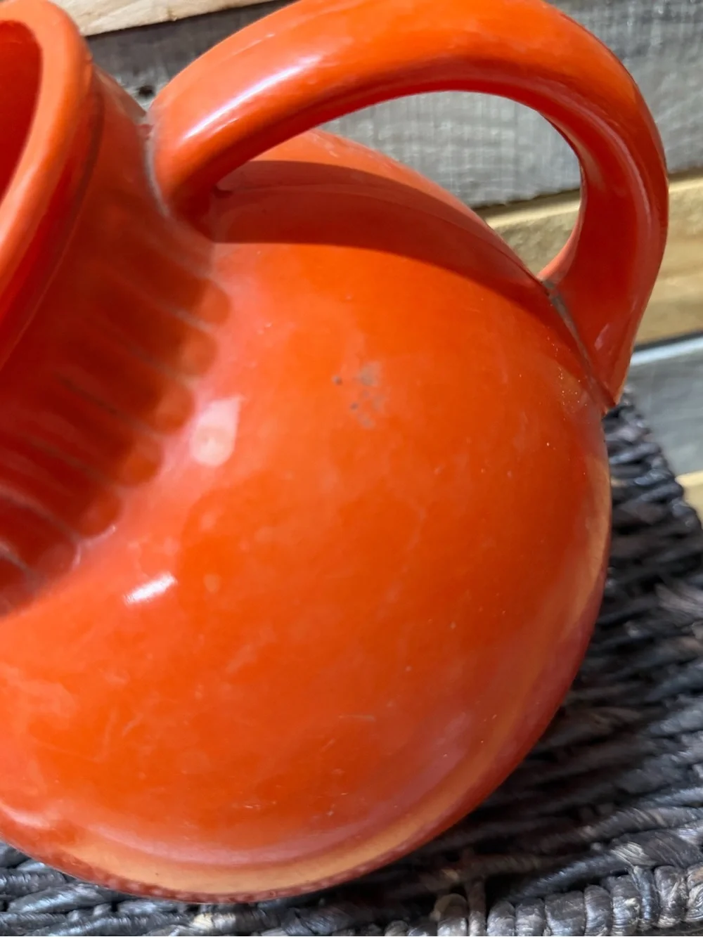 Vintage Round Bright Orange Ceramic Tilt Pitcher